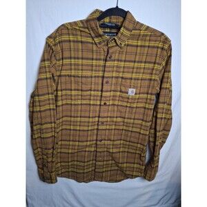 CARHARTT Men's Rugged Flex Plaid Flannel Shirt Mustard Yellow/Brown Size S